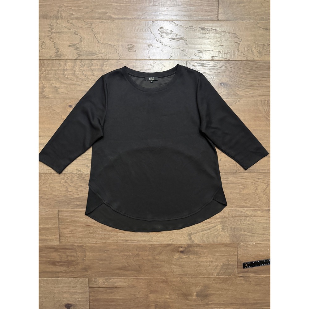 Lior Paris Top Womens L Black Viscose Solid High Low 3/4 Sleeve Stretch Top